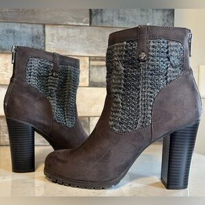 Juicy Couture Faux Suede & Knit Stacked Heel Ankle Boots